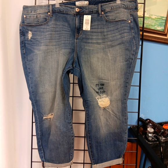NWT Torrid crop skinny jeans light Wash stretch Sz 28 Distressed Words NWT $65 - Picture 1 of 7